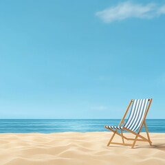 Obraz premium Blue Sky Over Sandy Beach with Striped Chair
