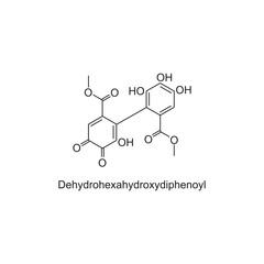 Dehydrohexahydroxydiphenoyl skeletal structure.Tannin compound schematic illustration. Simple diagram, chemical structure.