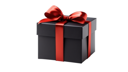 This isolated black gift box adorned with a vibrant red bow is perfect for celebrating special moments. Its sleek design stands out, making any gift feel special and cherished
