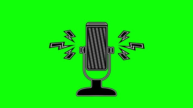 Podcasting Microphone animation. live speech on green screen background. recoding motion animated 4k chroma key