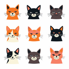 Cats set vector, collection in doodle style isolated vector	