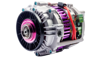 This advanced electric motor features a vibrant design with intricate detailing. It showcases a blend of modern technology and aesthetics, suitable for various cutting-edge applications. cut out