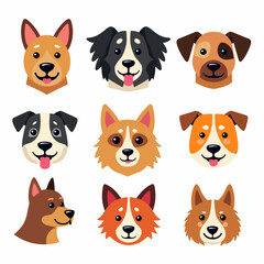 Cute dogs doodle vector set. Cartoon dog or puppy characters design collection with flat color in different poses. Set of funny pet animals isolated on white background.