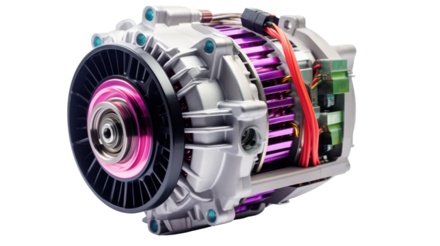 This advanced electric motor features a vibrant design with intricate detailing. It showcases a blend of modern technology and aesthetics, suitable for various cutting-edge applications. cut out