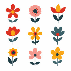 Set of different Vector flowers. Bright and colorful flower icons