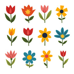 Set of floral elements. Flower and leaves Isolated On White Background	