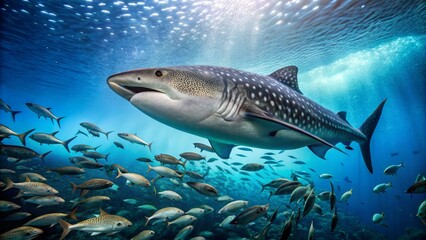 Fototapeta premium Majestic Whale Shark Surrounded by Schools of Colorful Fish