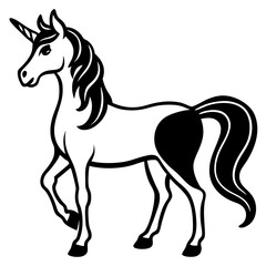 Fototapeta premium Elegant unicorn silhouette icon set against a clean white background.