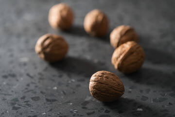 inshell walnuts on terrazzo countertop