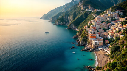 Aerial View of Amalfi and Atrani Along the Amalfi Coast