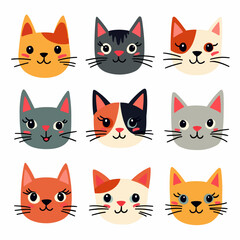 Cats set vector, collection in doodle style isolated vector	