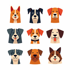 Cute dogs doodle vector set. Cartoon dog or puppy characters design collection with flat color in different poses. Set of funny pet animals isolated on white background.