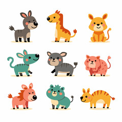 Cute wild animals cartoon sitting vector illustration. Baby shower woodland animals illustration.