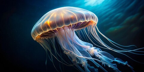 Fototapeta premium Ethereal Jellyfish Gliding Gracefully Through Deep Ocean Waters