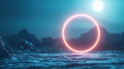 Neon Industrial or Tech Aesthetic Red neon circle highlighting a control panel in a dark, tech heavy environment, glowing buttons and screens, technological and mysterious