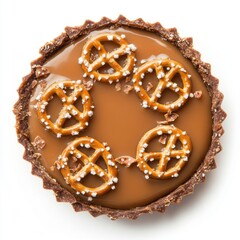 Caramel base with crushed pretzels 