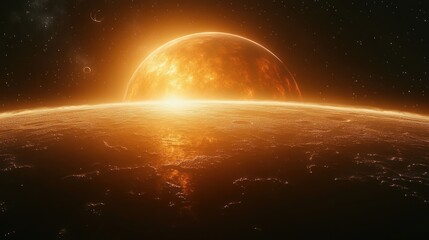 Fototapeta premium Fiery Planetary Sunrise: A Cosmic Spectacle