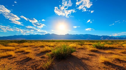 Bright Desert Landscape Under a Vivid Blue Sky
