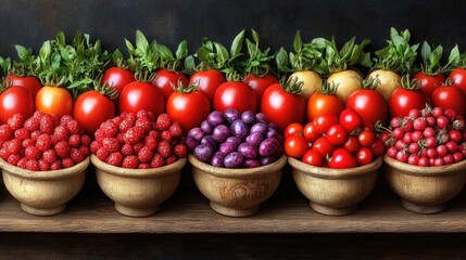 Vibrant Red Tomatoes, Berries, & Plums