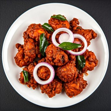 Crispy and Flavorful Chicken 65 on a White Plate with Rustic Styling