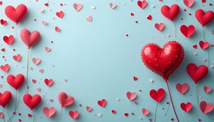 valentine blue background with red hearts. Perfect for valentine's day banner, template and greeting card with copy space