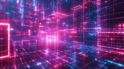 Obraz premium Abstract Digital Network Glowing Pink And Blue Cubes