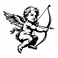 Fototapeta premium Stylized Cupid with Bow and Arrow in Bold Line Art