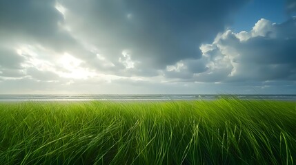 Fototapeta premium Bright Sunlight on Green Beach Grass