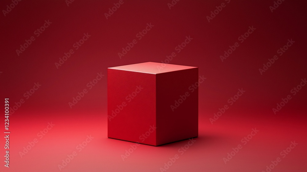 Poster Red Cube Stands Alone On Red Background