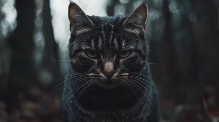 Mysterious Forest Cat: A Dark and Intense Portrait