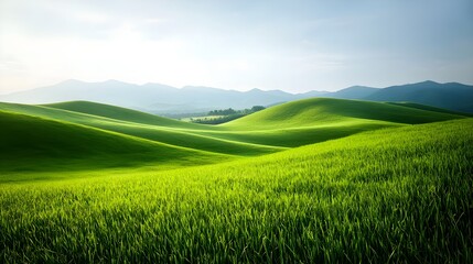 Obraz premium Bright Sunlight on Rolling Green Hills