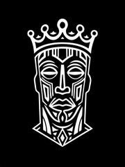 Tribal King with Crown Design in Bold Line Art and Symbolic Patterns