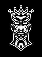 Tribal King with Crown Design in Bold Line Art and Symbolic Patterns