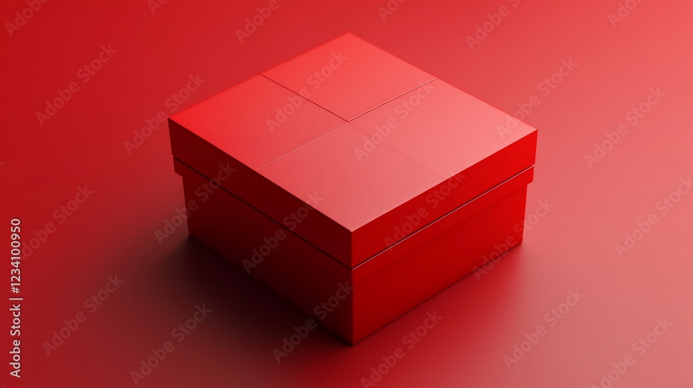 Poster a single red square gift box sits on a red background