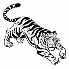 Dynamic Line Art of Tiger in Motion with Bold Stripes and Fierce Expression