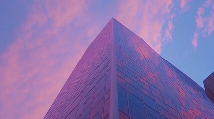 Cityscape at Dusk: A Skyscraper Reflecting the Vibrant Hues of Sunset
