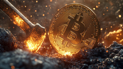 Bitcoin mining representation in vintage mining style