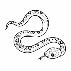 Stylized Snake with Geometric Patterns and Intricate Scales in Line Art