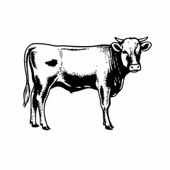 Detailed Line Art of Cow Standing with Smooth Coat and Gentle Expression