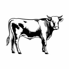 Detailed Line Art of Cow Standing with Smooth Coat and Gentle Expression