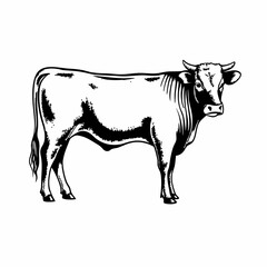 Detailed Line Art of Cow Standing with Smooth Coat and Gentle Expression
