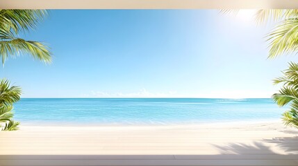 Obraz premium Bright Sunny Beach Scene with Turquoise Ocean and Palm