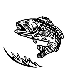 Fototapeta premium Stylized Fish Leaping with Dynamic Movement and Detailed Line Art