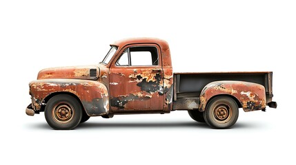 A high-resolution image of a truck with a dent on the side, showcasing the impact on the vehicle's surface, isolated on a white background