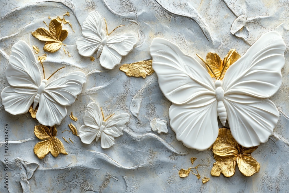 Canvas Prints A white stucco relief background accented with various shades of gold