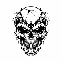 Intricate Tribal Skull with Hands Gripping the Head and Bold Line Art
