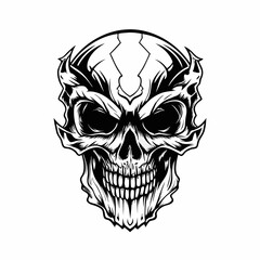 Intricate Tribal Skull with Hands Gripping the Head and Bold Line Art