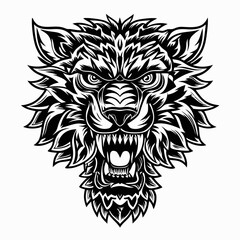 Tribal Wild Bear Head with Fierce Expression and Detailed Fur Design
