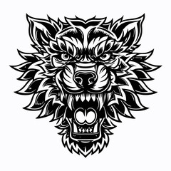 Tribal Wild Bear Head with Fierce Expression and Detailed Fur Design