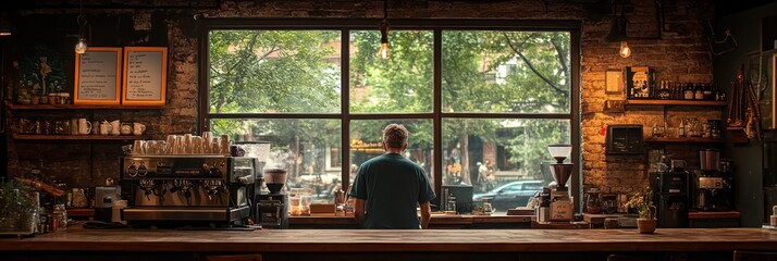 Obraz premium Serene Coffee Shop: A Moment of Tranquility